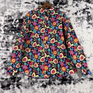 JOGAL Mens 100% Cotton Bold Floral Print Long Sleeve Button Up Shirt Size L